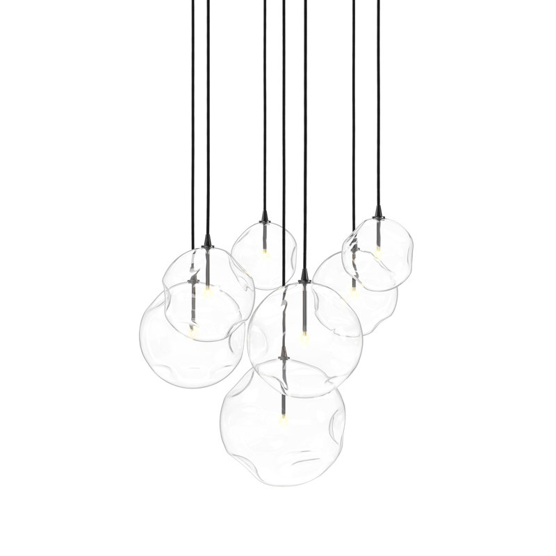 Cluster 7 - Light Chandelier, Black Gunmetal, Clear Asymerical