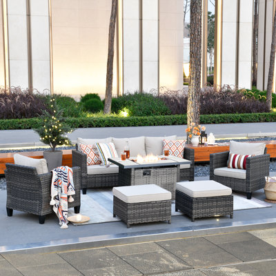 Allcot Rattan Sectional Seating Group with Cushions