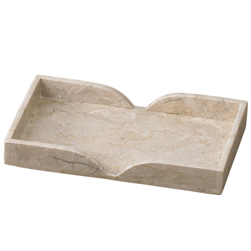 Champagne Polished Marble Rectangular Scalloped Decorative Tray