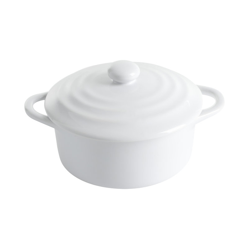 Martha Stewart Stoneware Oval Mini Casserole Set with Lids, 6.38" x 4.5", White