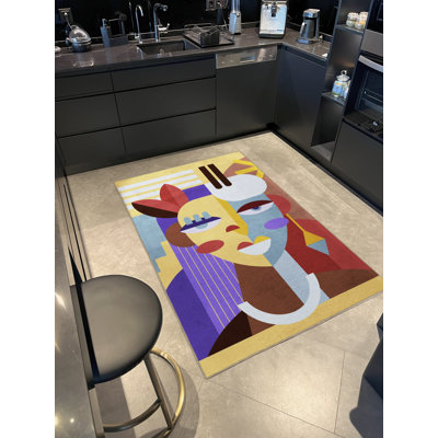 Tapis décoratif moderne multicolore à motif de portrait de femme