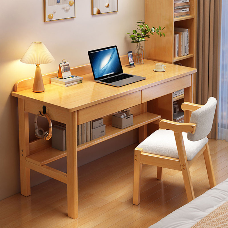Bureau rectangulaire en bois manufacturé avec 2 tiroirs Burlywood, H 29,53 po x l 47,24 po x P 23,62 po