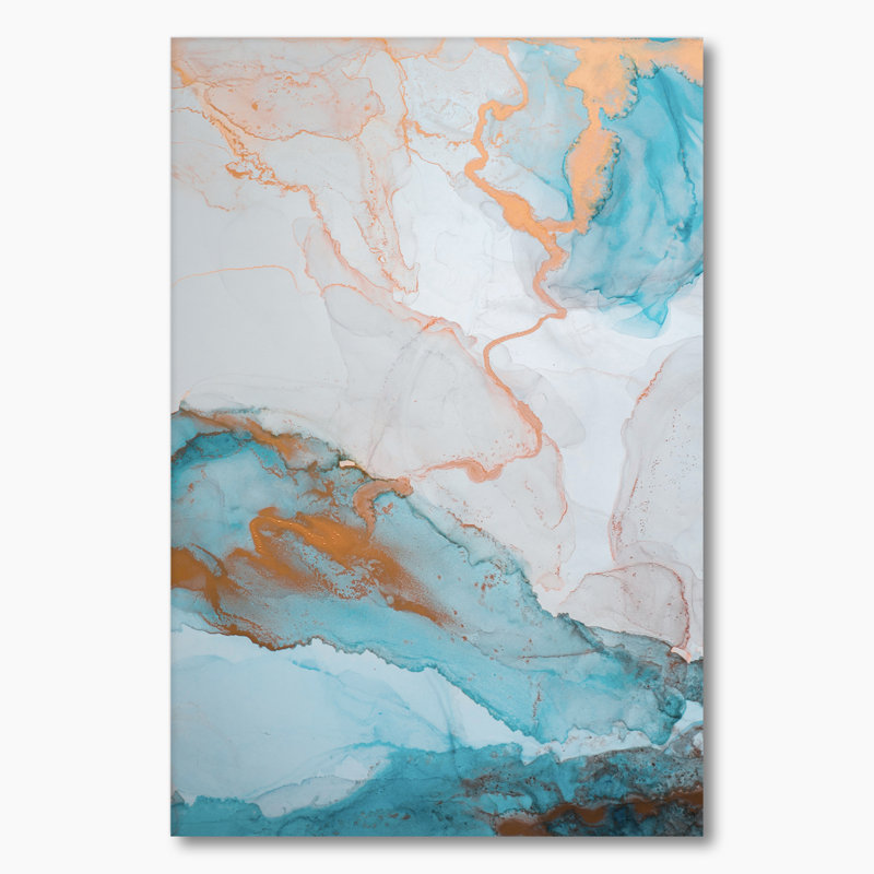 Luxe or turquoise marbré débit II - peinture, H 20 po x l 12 po x P 1 po, Toile tendue