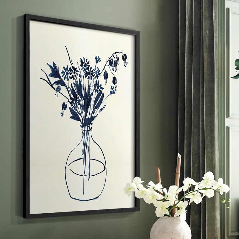 Indigo Floral Vase I, reproduction encadrée - bois massif, H 20 po x l 16 po, Noir