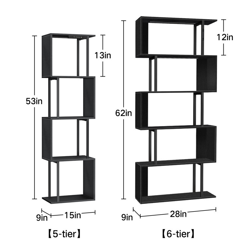 6-Tier Geometric Bookcase with Lighting, Black