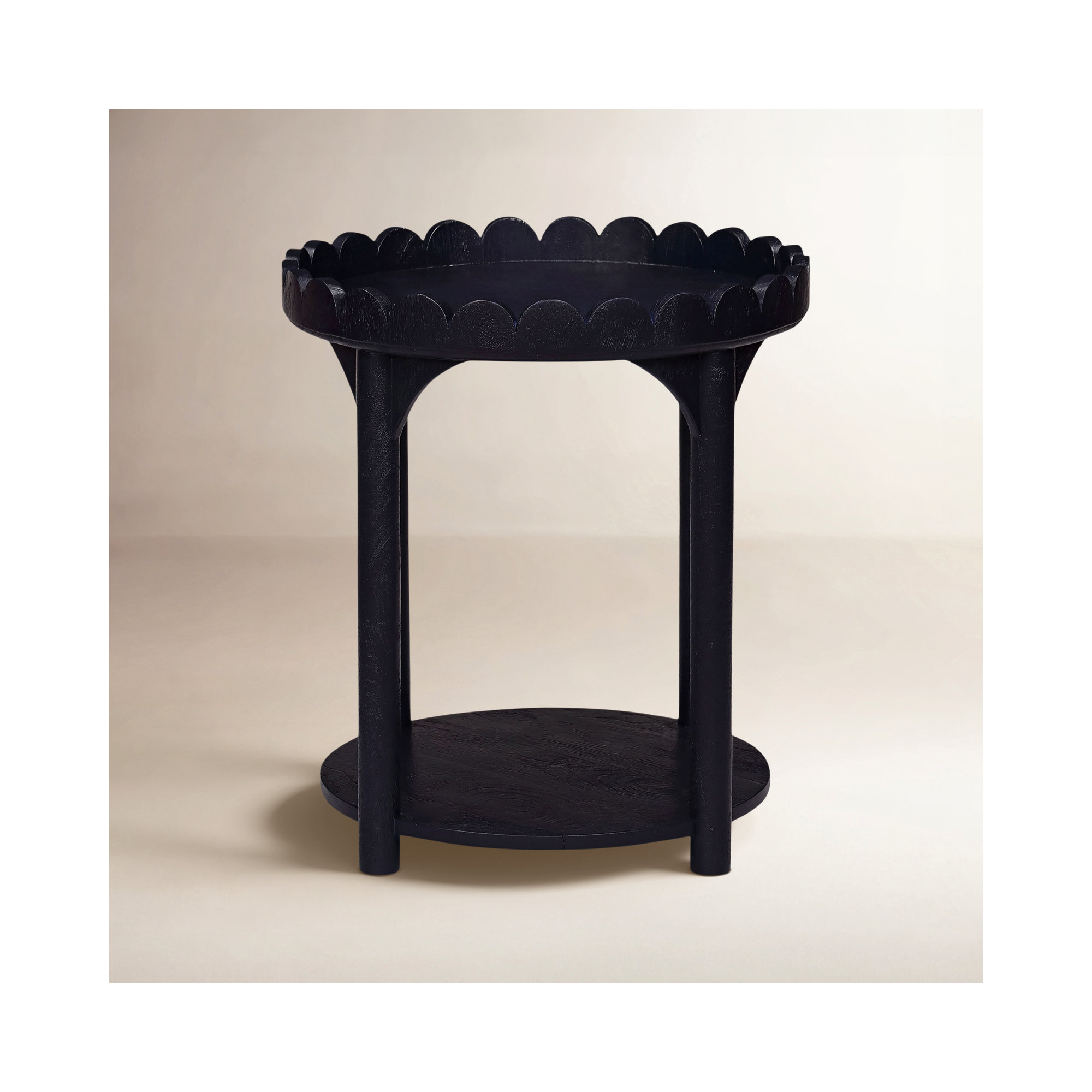 Madeline Scalloped Round Side Table, Navy Blue