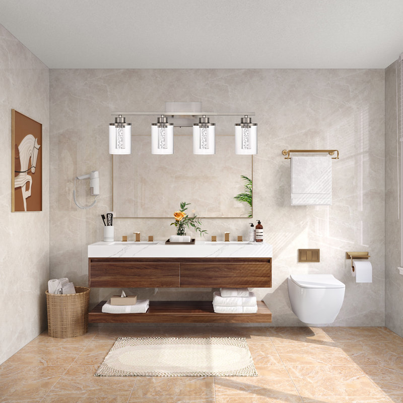 Luminaire de salle de bain moderne à DEL au-dessus d'un miroir, 5 lumières de meuble-lavabo à 5 modes de couleurs, lumière de meuble-lavabo à intensité variable avec verre cristal, (ampoules à DEL intégrées incluses)