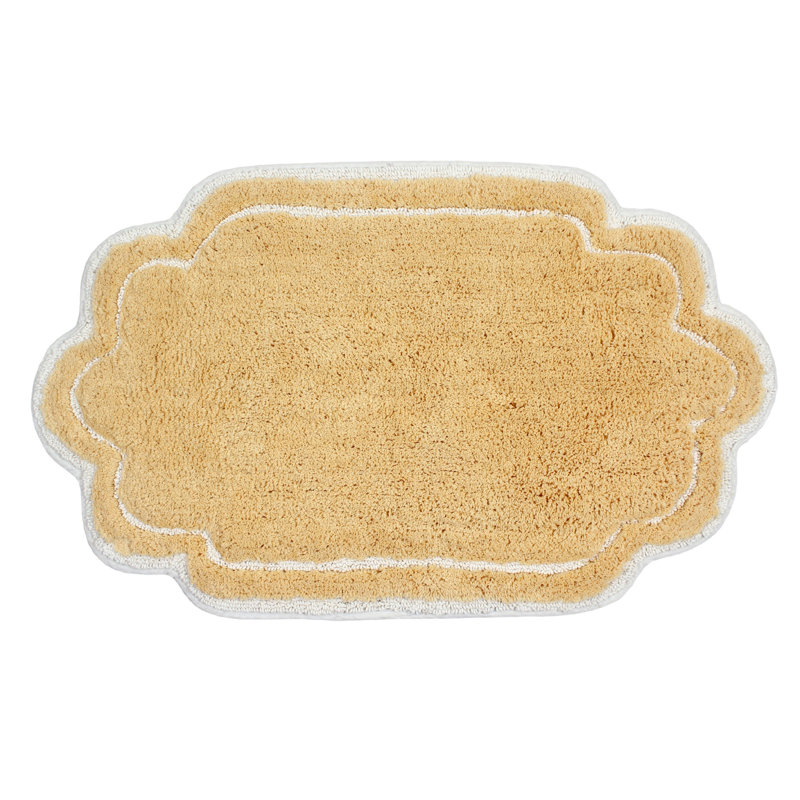 Dobrinka Bath Rug Plush 100% Cotton Mat, Unique Design, Absorbent, Quick Dry, Butter, 21"x34"(Rectangle)