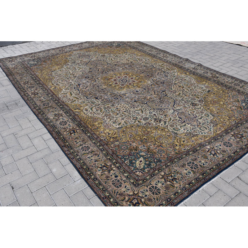 Tapis Oushak turc surdimensionné d'inspiration rétro tissé à la main en jaune pour une décoration élégante