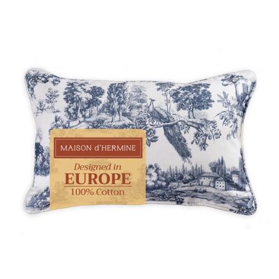 Maison d' Hermine Decorative Pillow Covers 12 x 20 inch Rectangle 100% Cotton Toile Throw Pillow Covers with Invisible Zipper for Living Room Couch Chair Sofas Valentines Day Gifts - Trianon - Blue