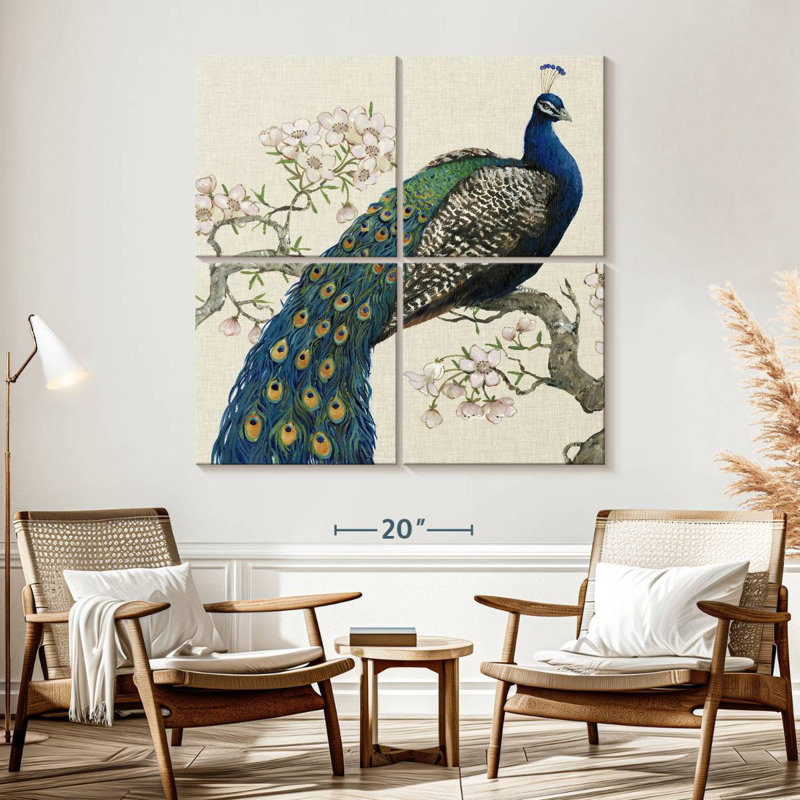 Brampt paon et fleurs I, H 57 po x l 57 po