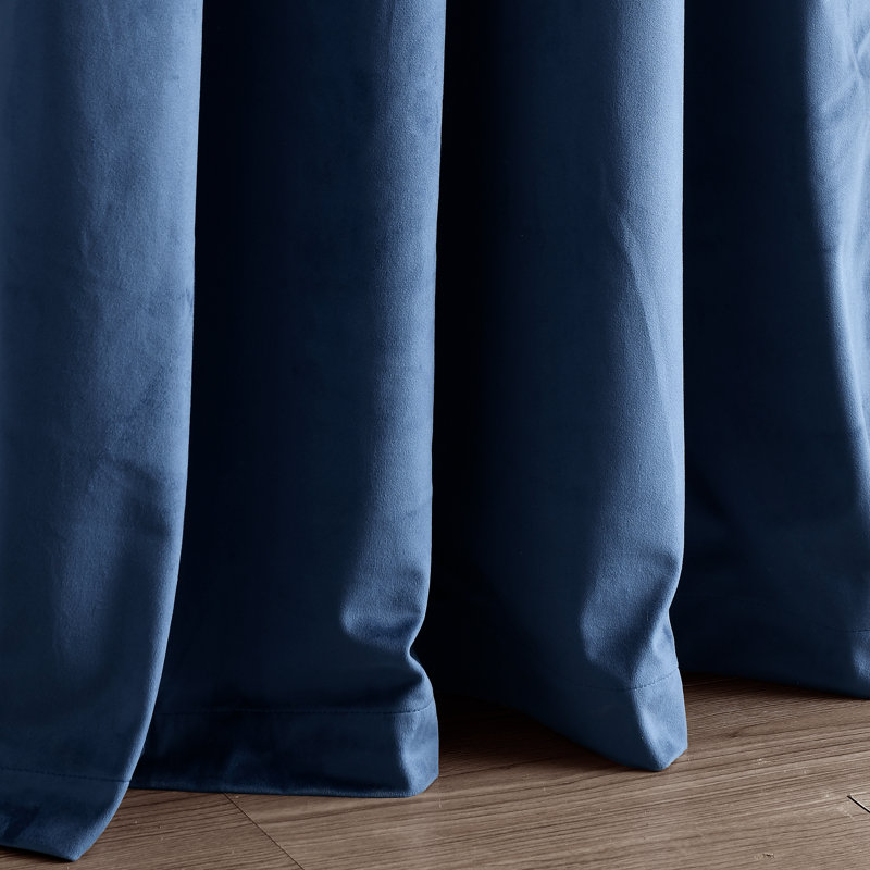 Prima Velvet Solid Blackout Polyester Curtain, Navy