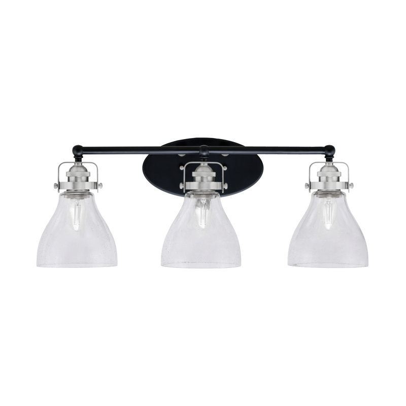 Easton 3 Light Bath Bar With 6.25" Clear Bubble Glass, Matte Black/Brushed Nickel
