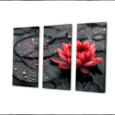 «Romantic Red Black Lotus Pond Photo II», ensemble d'art mural lotus