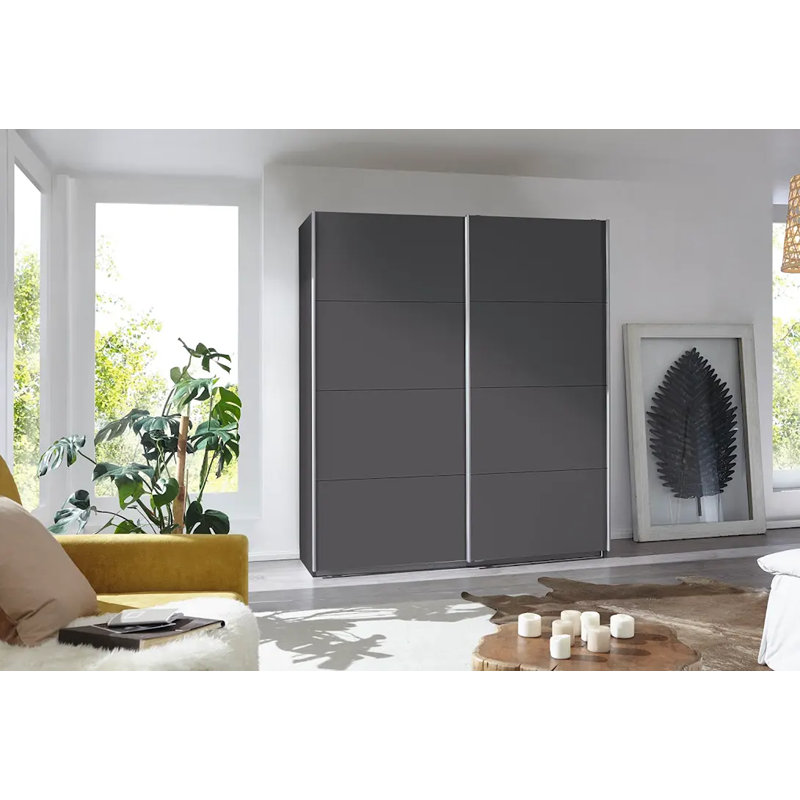 Caracas 3 Door Manufactured Wood Wardrobe, Classic, 210cm H x 181cm W x 62cm D, Grey Metallic