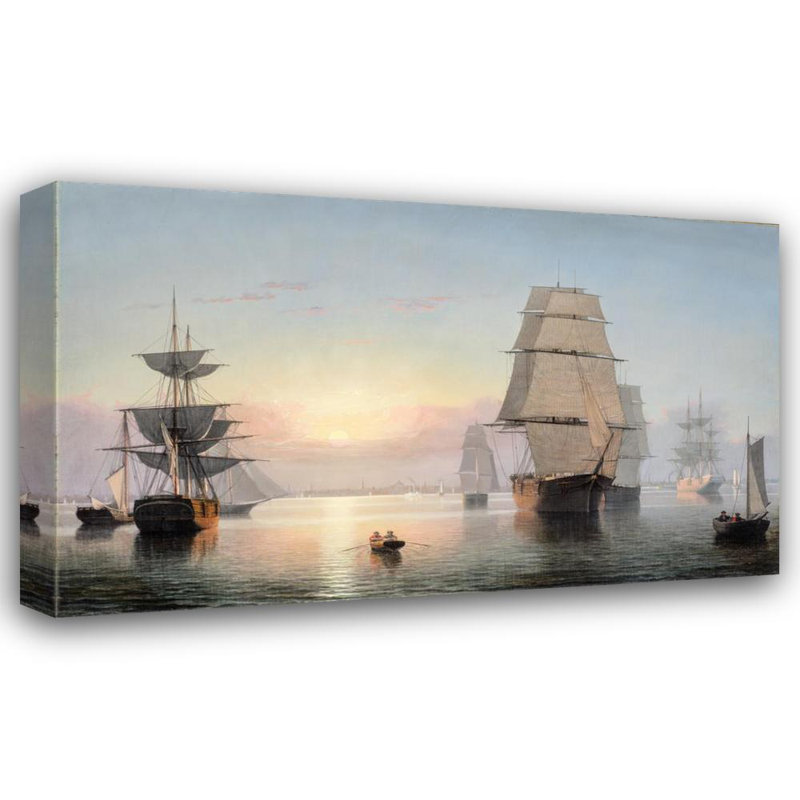 «Boston Harbor, Sunset» par Fitz Henry Lane - Art mural sur toile tendue avec châssis, H 24 po x l 17 po
