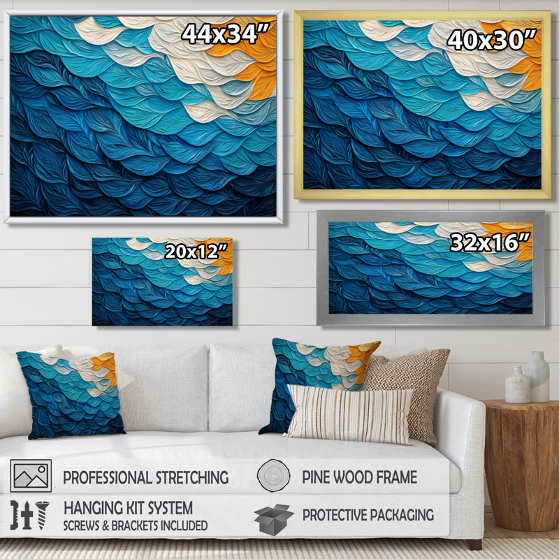 «Botanical Leaves Harmony Into The Ocean II» - feuilles, art mural, Cadre simple, Noir, H 12 po x l 20 po