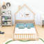 Lit double en bois avec clôture en forme de maison et clôture-1491896332