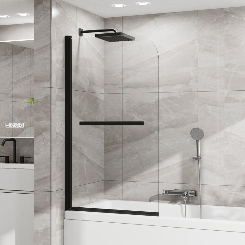 31"X55" Bathtub Screen Framless Shower Door Tempered Glass Shower Panel Matte Black