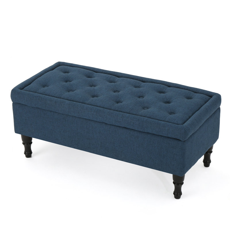 Higginbotham 40.94'' Wide Tufted Rectangle Storage Ottoman, Navy Blue Linen