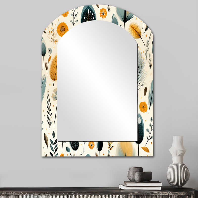 Nature Inspired Wanderer Boho Pattern - Large Arched Wall Mirror On Metal, 34" x 25"