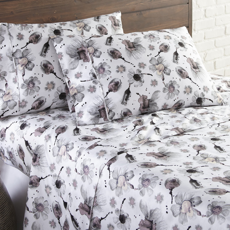 Ensemble de draps à motif floral en satin de coton à 100 % à densité du tissage de 300 fils Grand Symphony, Double