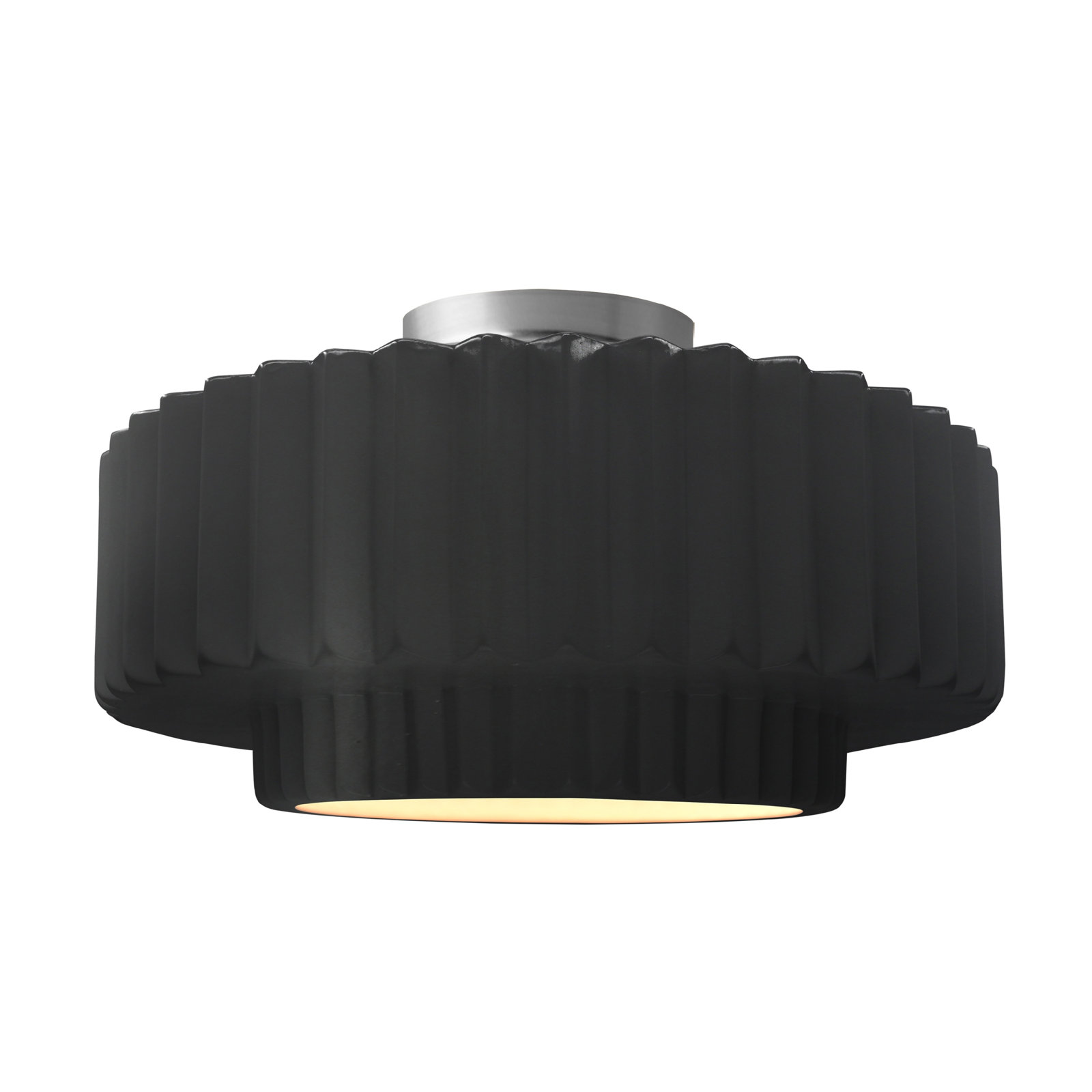 Single Light Ceramic LED Semi Flush Mount, 8" H x 16.5" W x 16.5" D, Carbon Matte Black, Brushed Nickel