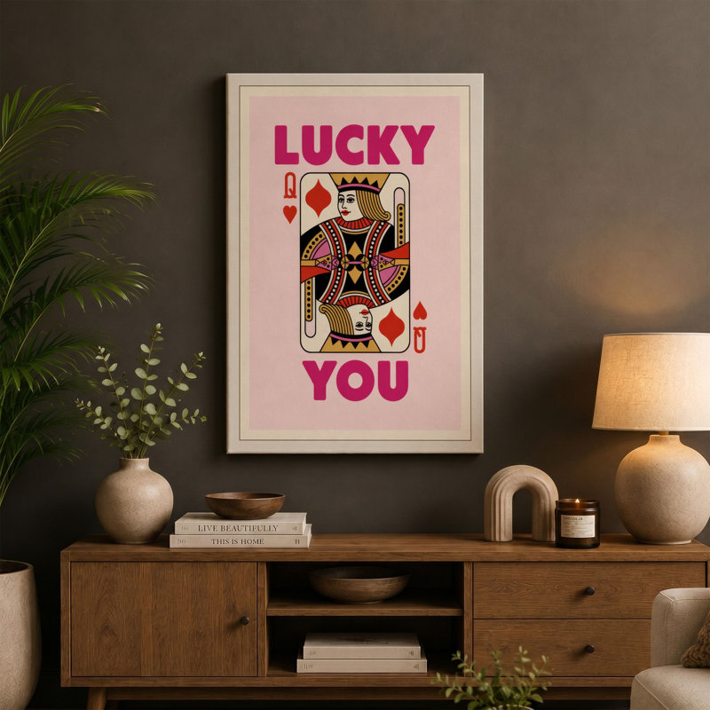 Lucky You Playing Card Retro - Wrapped Canvas, 18x12 - 45.7 x 30.5 cm, Terracotta Border