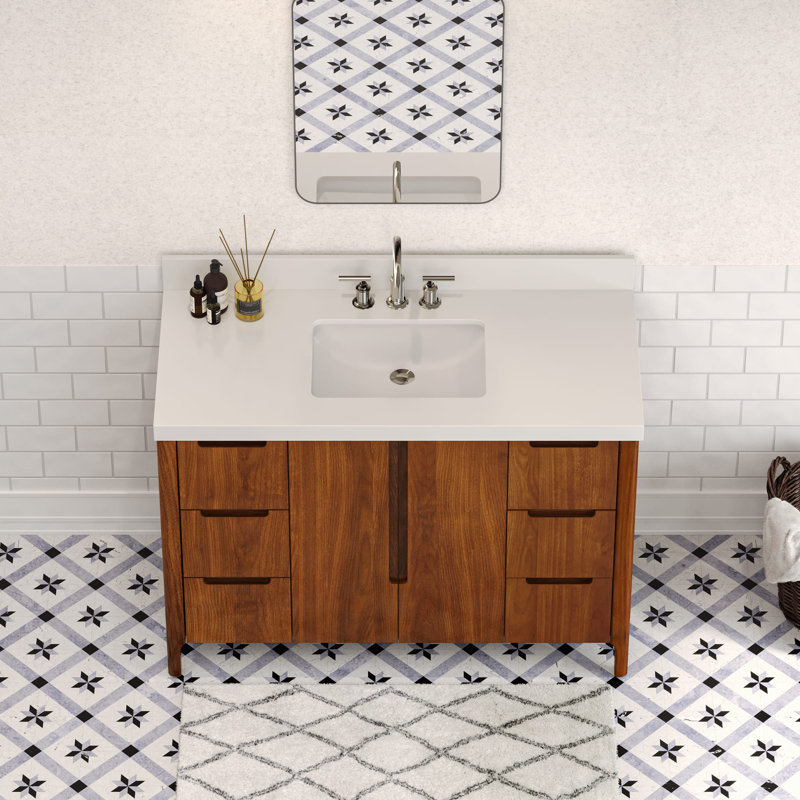 Sequoia 48 In. Single Sink Whitebrook Quartz Countertop Bath Vanity in Mango Wood, Noir Juglans