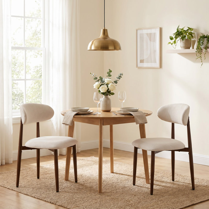 Ensemble de 2 chaises de salle à manger en métal avec revêtement en tissu moderne pour salle à manger, beige