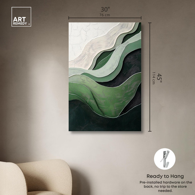 «Green Echoes I», art abstrait vert, Toile tendue, H 45 po x l 30 po