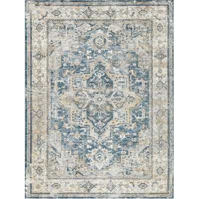 Antique Loom Blue/Beige Polyester powerloom Area Rug