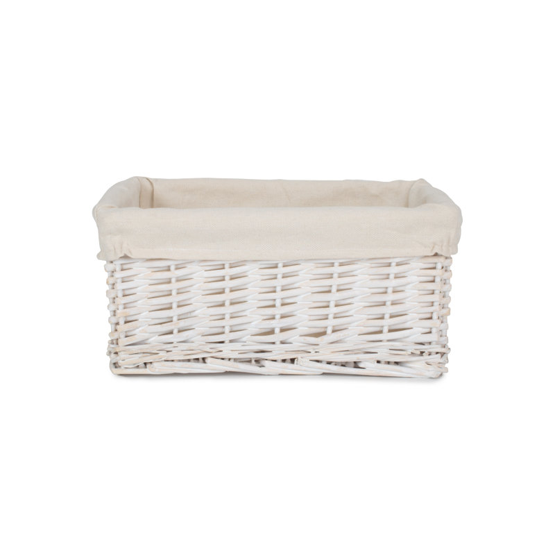 Shinde Wicker Lined Storage Basket, 14cm H x 30cm W x 18cm D, White Wash