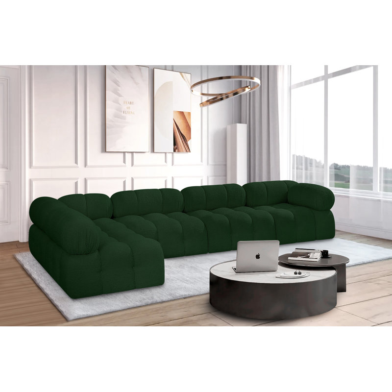 Ames Upholstered Sofa, Green Boucle Fabric, 3 Armless, 2 Corner