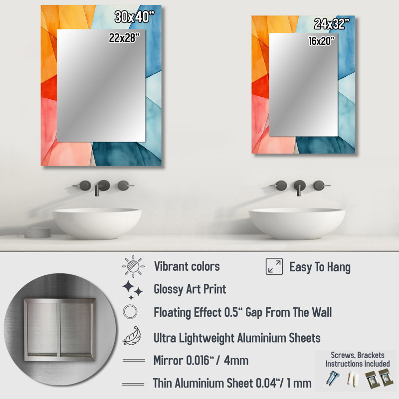 Pastel colors Contrasting geometric Composition I - Modern Rectangular Wall Mirror, 32 po x 24 po