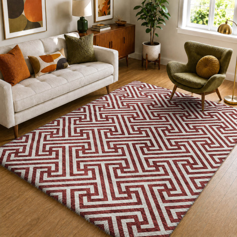 Tapis géométrique Dream Shag lavable à la machine de qualité supérieure, Merlot, 10' x 14'