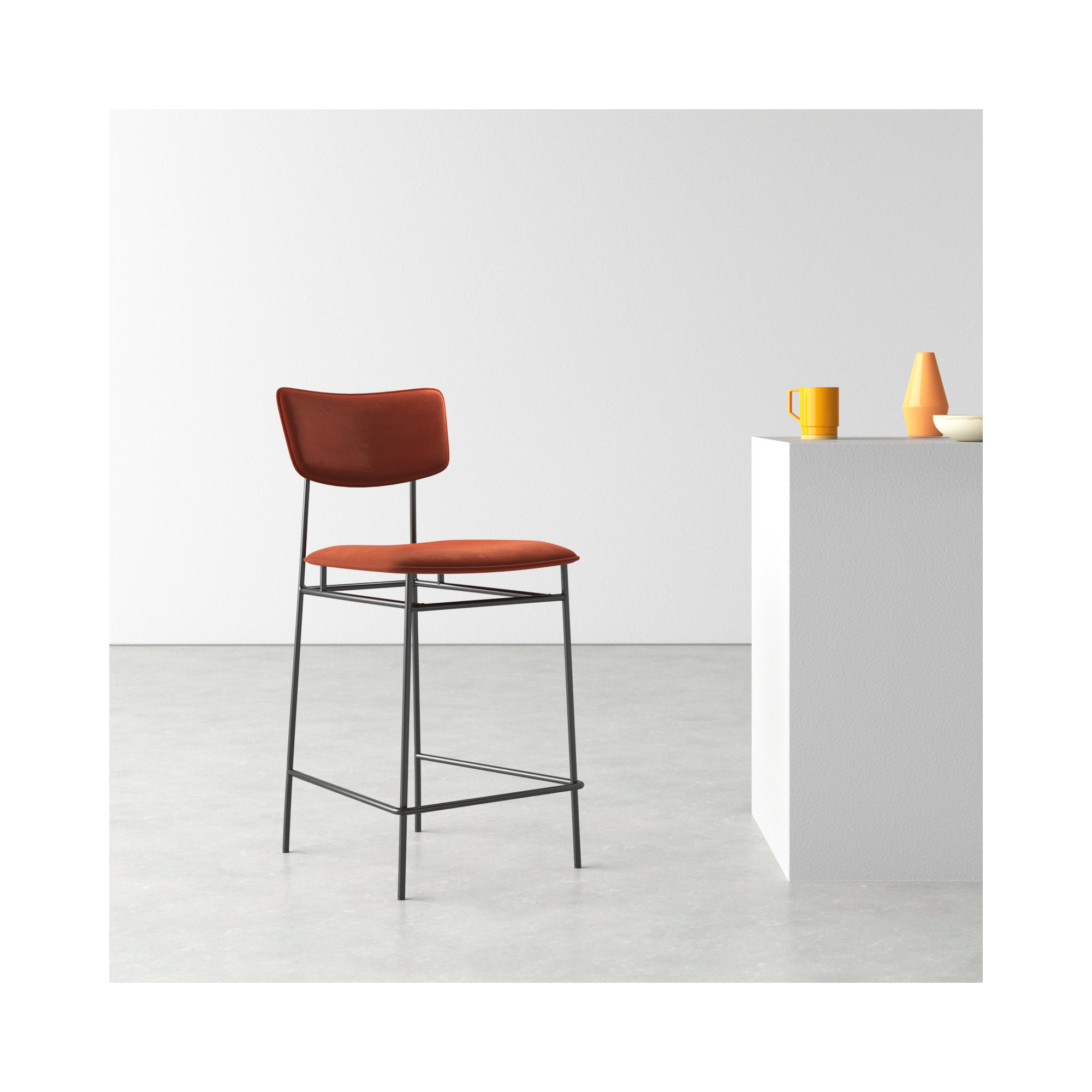 Turin Velvet Bar & Counter Stool, Counter Stool (26” Seat Height), Red Velvet