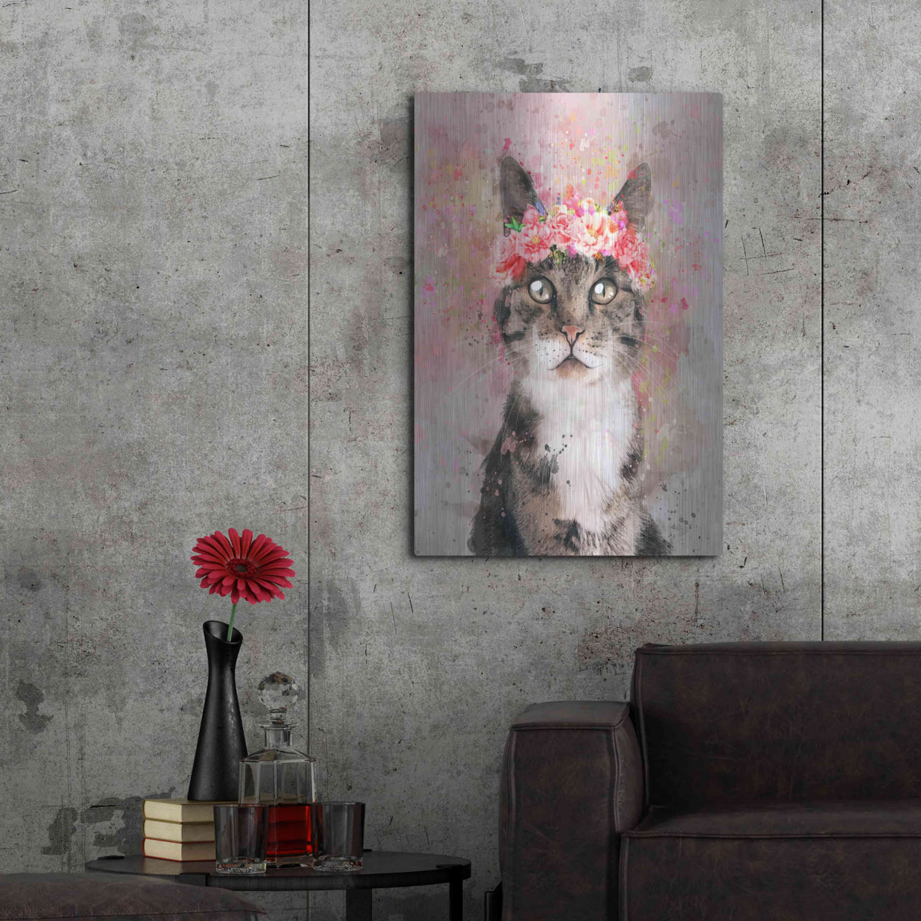 Red Barrel Studio® Flower Crown Tabby Cat 2 On Metal by Furbaby