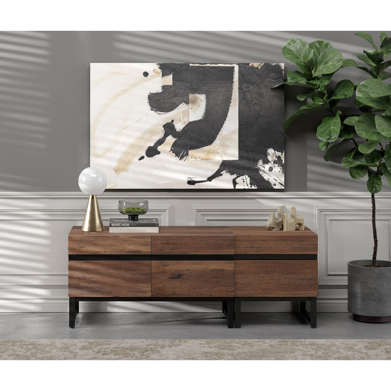 Milibor TV Stand with Cabinets, Brown, 19.9”H x 15.6”L x 52.7”W