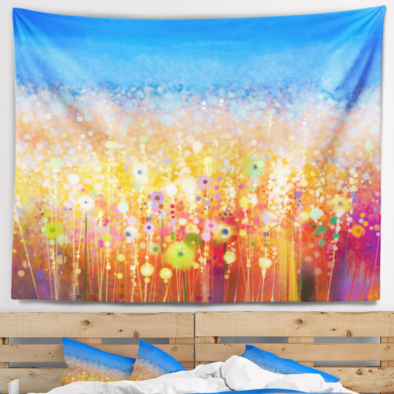 Tapisserie d'aquarelle abstraite de champ de fleurs, H 32 po x l 39 po