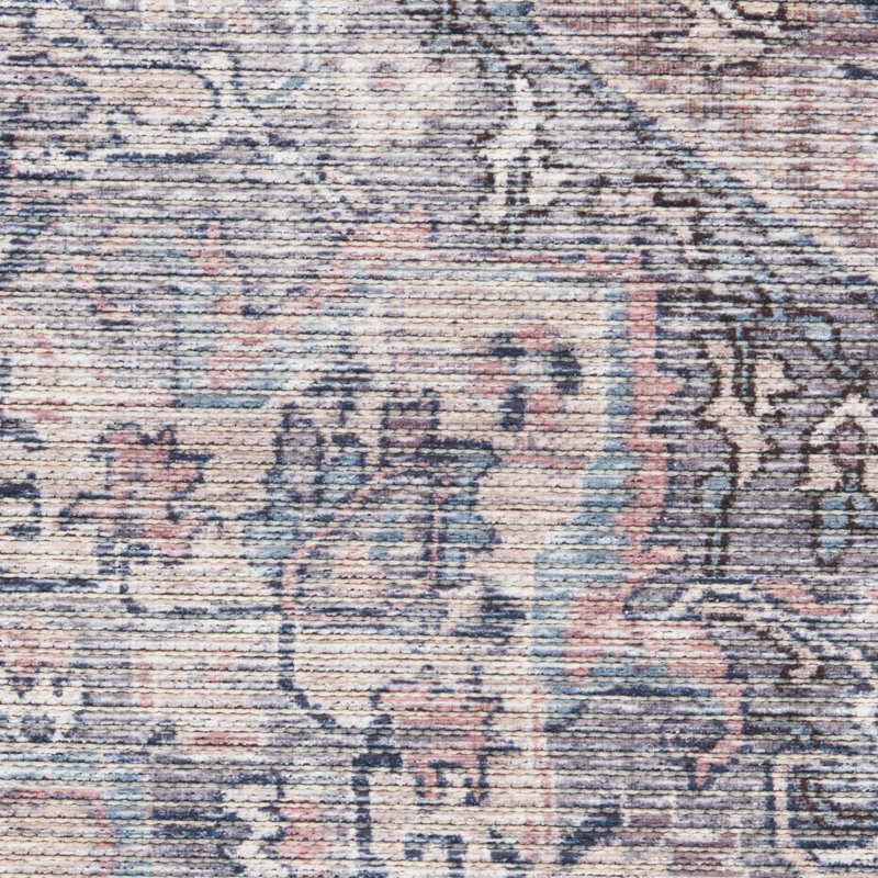 Lyiah Oriental Machine Washable Polyester Area Rug in Gray, Rectangle 2' x 3'9"