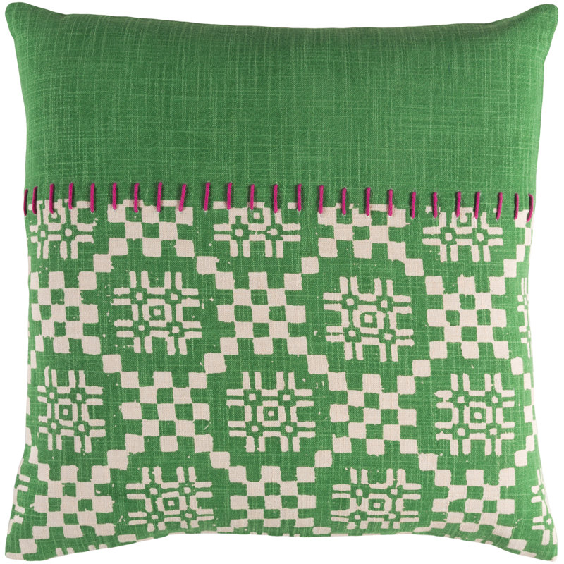 Delray Geometric Cotton Pillow Cover, 18" x 18", Grass Green, Poly Fill
