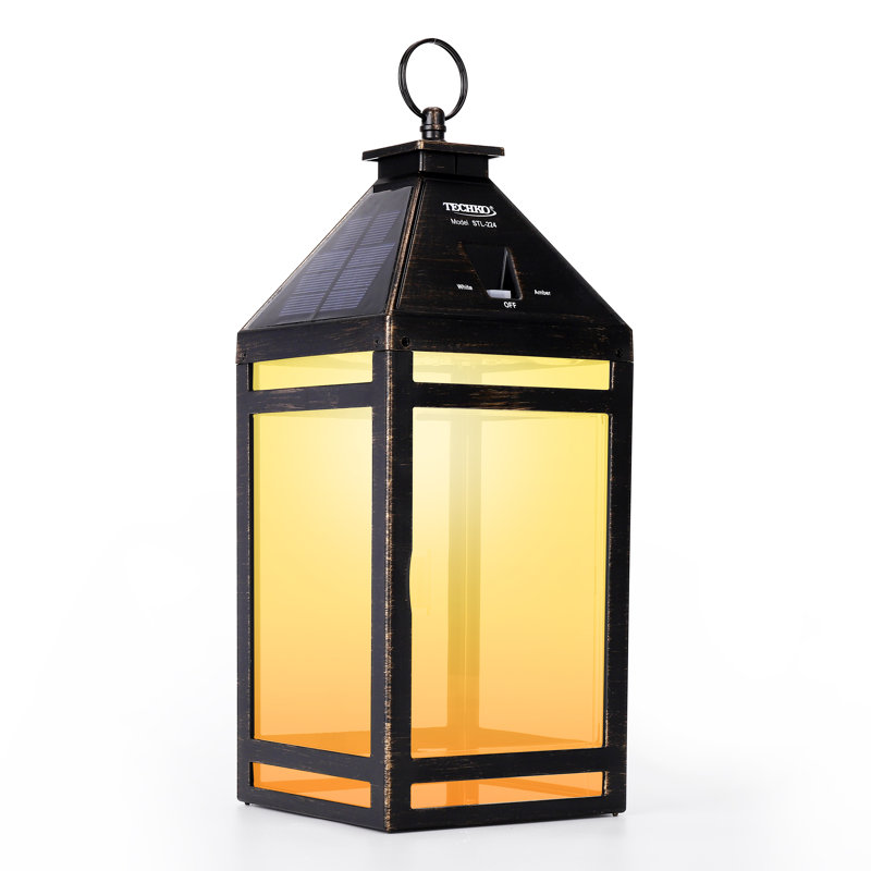 14" White Solar LED Lantern Sconce with Clear Panels