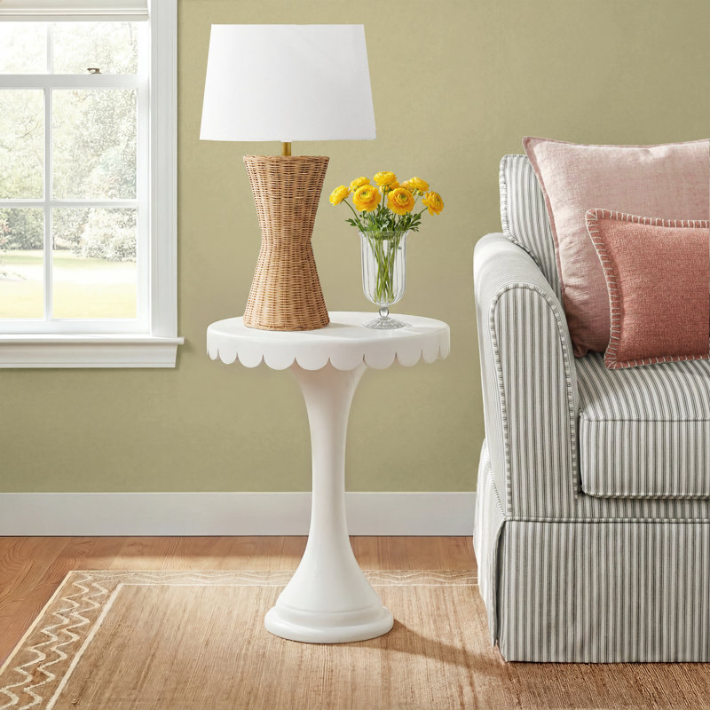 Madeline Scalloped Round Drink Table White, White