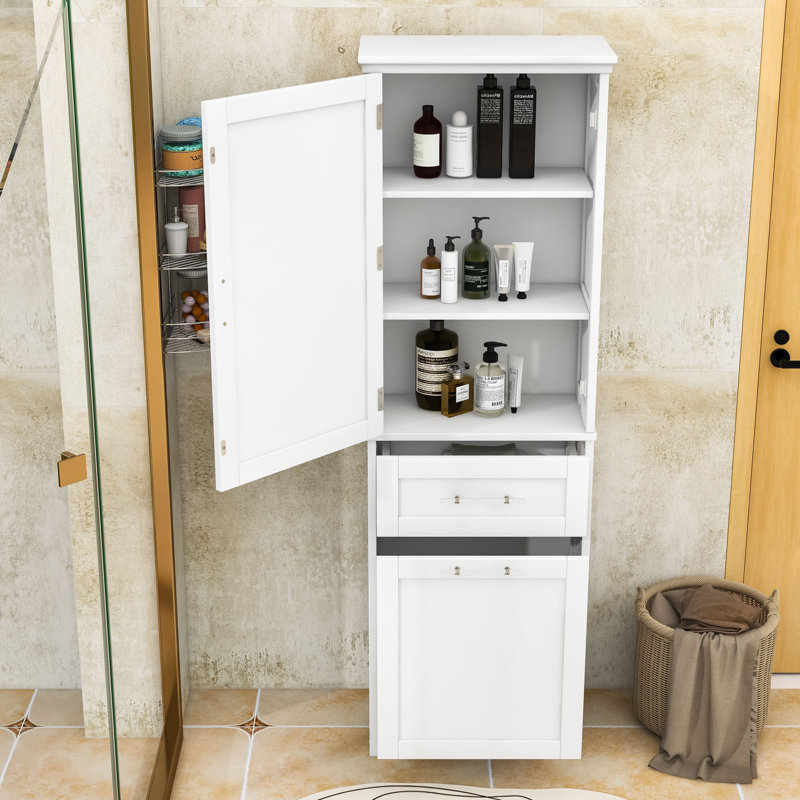 Brasby Tall Freestanding Bathroom Cabinet with Storage Drawers and Adjustable Shelf, White
