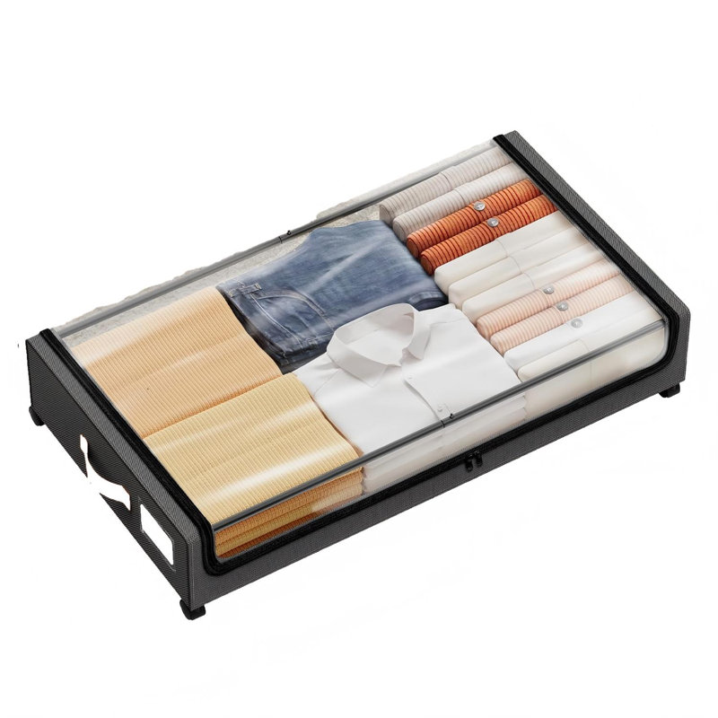 Under Bed Storage with Wheels 2Pack Storage Containers with Clear Window,Dark Grey