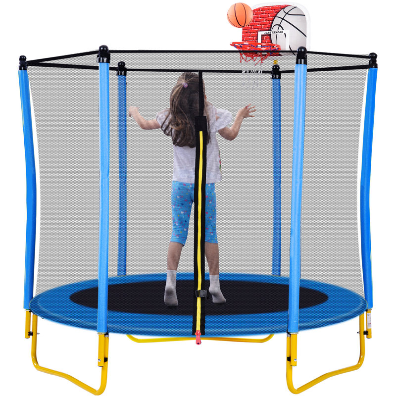 Creationstry Round Backyard Trampoline, Blue/Yellow, Blue