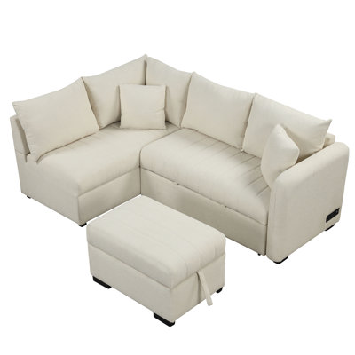 Canapé-lit modulaire en forme de L de 82,6 po avec ports USB, prises de courant et repose-pieds avec rangement