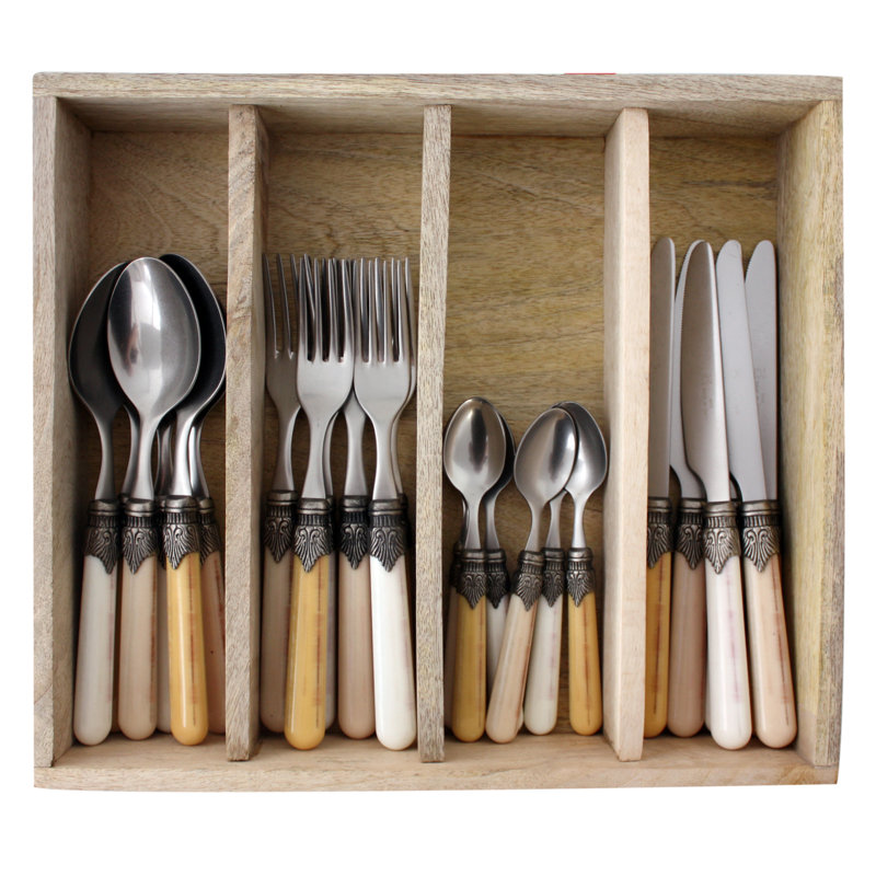 Garlough 24 Piece Cutlery Set, Service for 6, Beige/Yellow/White
