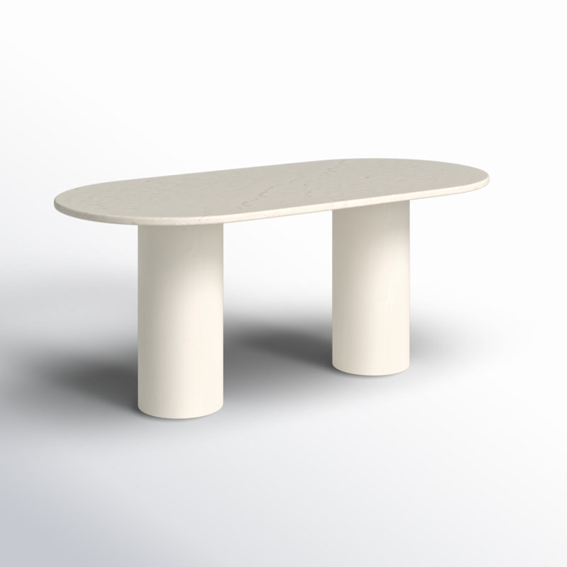 Ivory Oval Marble Dining Table with Iron Base for Six